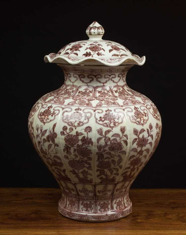 Appraisal: CHINESE MING STYLE PORCELAIN LIDDED JAR hand enameled iron red