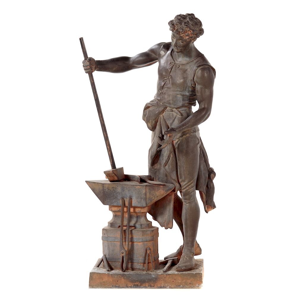 Appraisal: Henri Etienne Dumaige Blacksmith Spelter Figure French - Large figure