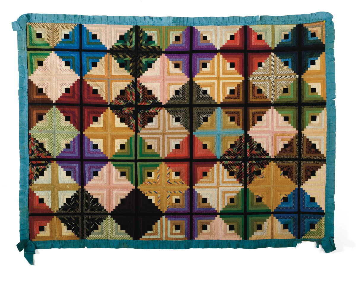 Appraisal: AMERICAN SILK MUTLI-COLOR QUILT IN THE LOG CABIN PATTERN x