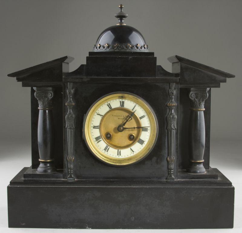 Appraisal: Antique English Black Marble Mantel Clock early th c signed