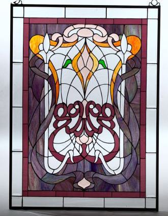 Appraisal: Large American Amethyst- and Beveled Glass-Bordered Panel in the Art