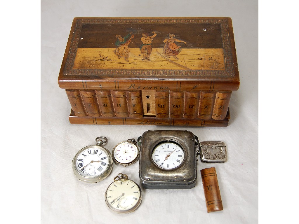 Appraisal: Box containing various pocket watches and silver cased fob watch