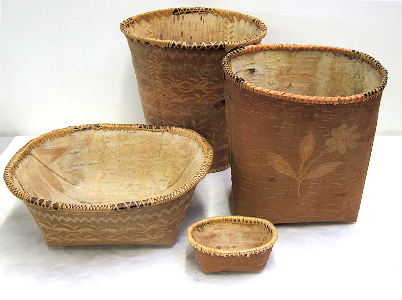 Appraisal: FOUR NATIVE NORTH AMERICAN BIRCH BARK BASKETS Height range to