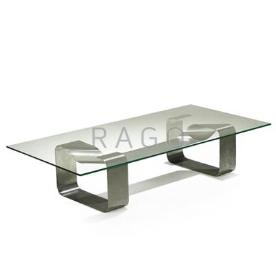 Appraisal: PAUL LEGEARD Coffee table France s Stainless steel glass Unmarked