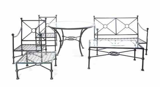 Appraisal: A Suite of Contemporary Patio Furniture comprising a circular dining