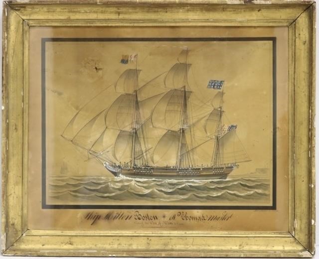 Appraisal: TH C WATERCOLOR ON PAPER DEPICTING THE SHIP MILTON BOSTON