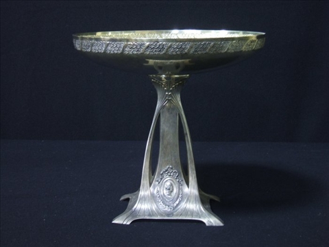 Appraisal: UNUSUAL CONTINENTAL FOOTED CENTERPIECE Combining elements of Art Nouveau naturalism