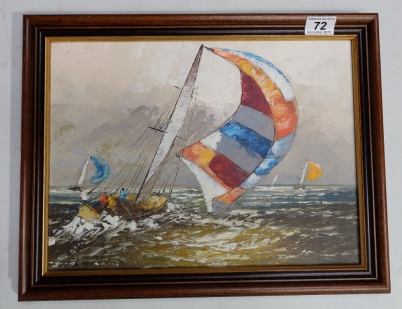 Appraisal: Framed oil on canvas of boats under sail