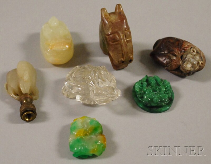 Appraisal: Seven Asian Carved Stone Figural Items including two soapstone a