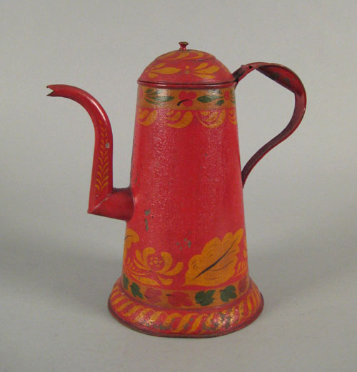 Appraisal: Pennsylvania red tole decorated coffee pot mid th c with