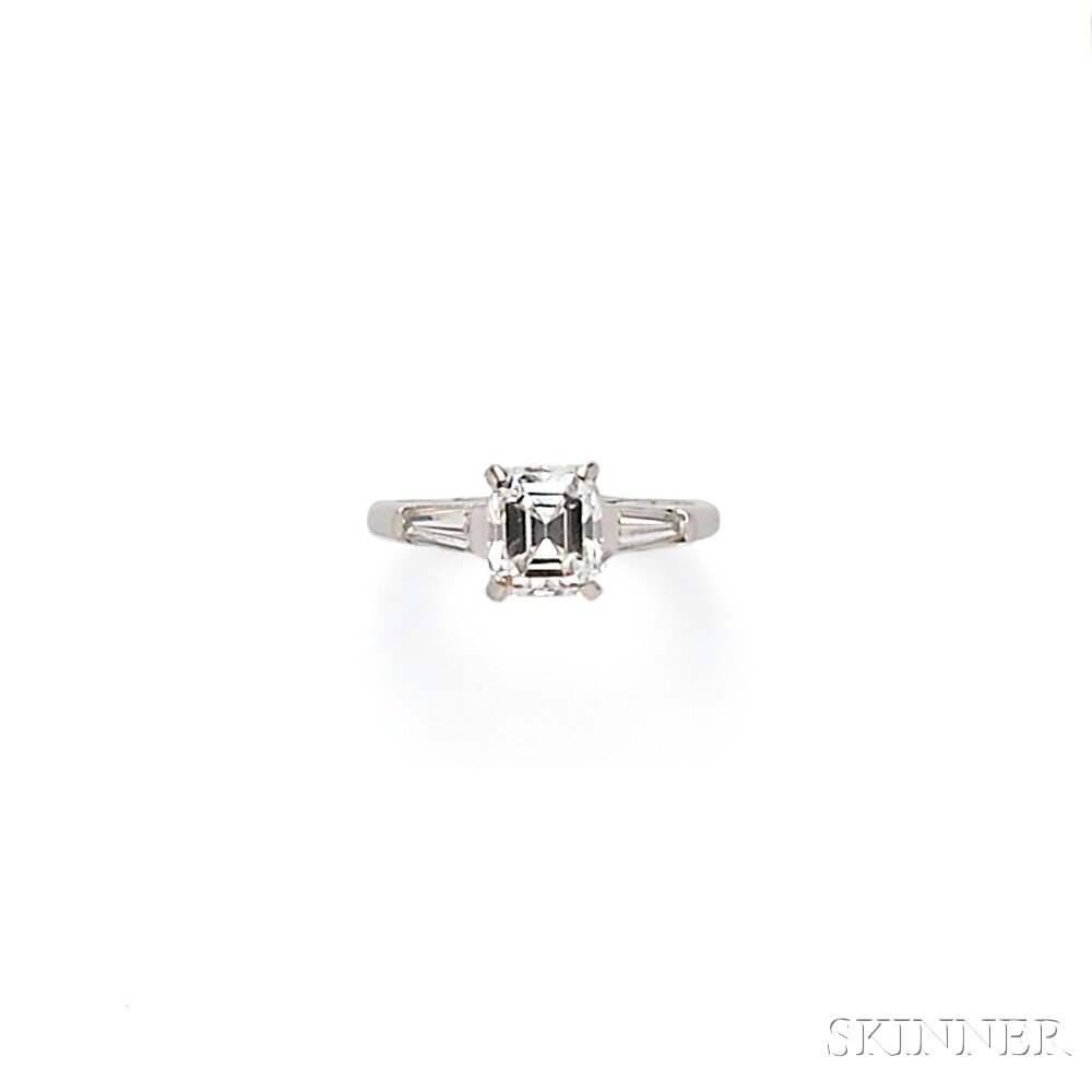 Appraisal: Platinum and Diamond Solitaire prong-set with a modified Asscher-cut diamond