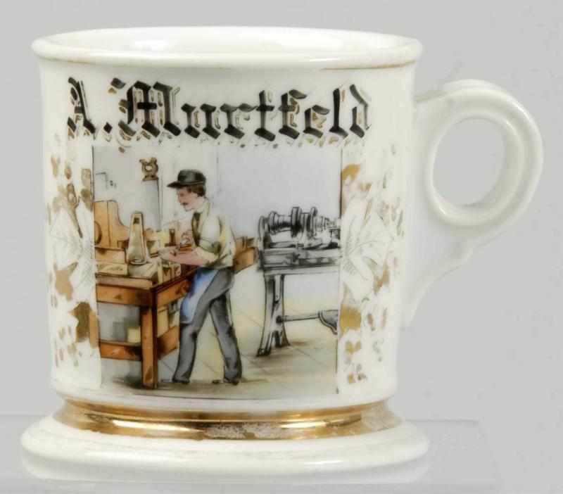 Appraisal: Carpenter Shaving Mug Description Detailed image of carpenter working at