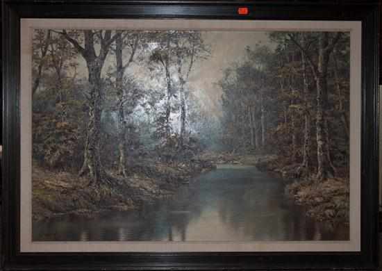 Appraisal: American School th century Forestscape with Stream acrylic on canvas