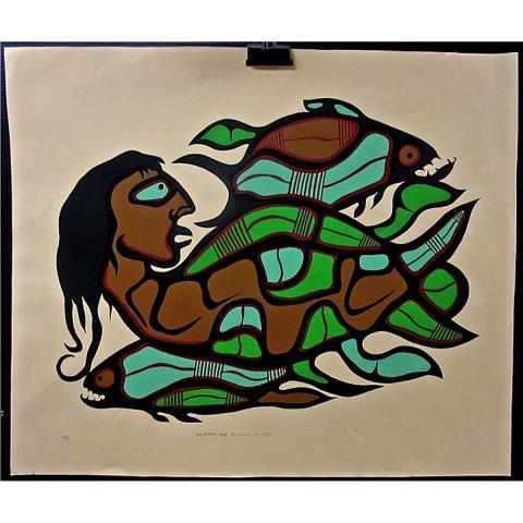 Appraisal: NORVAL MORRISSEAU NATIVE CANADIAN - MERMAN AND A CYCLE OF