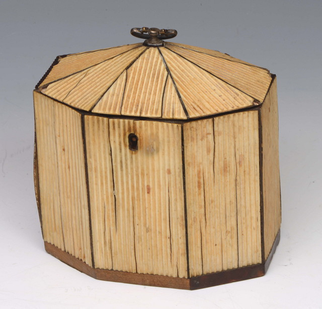 Appraisal: A GEORGE III IVORY AND TORTOISESHELL MOUNTED TEA CADDY of