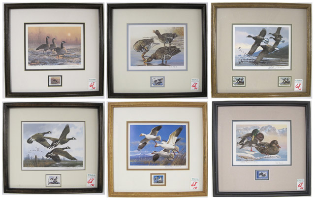 Appraisal: SIX AMERICAN WATERFOWL COLOR PRINTS AND STAMPS Oregon signed Michael