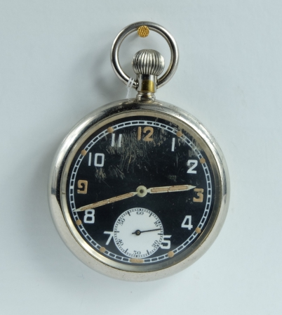 Appraisal: Military pocket watch with black dial marked to the back