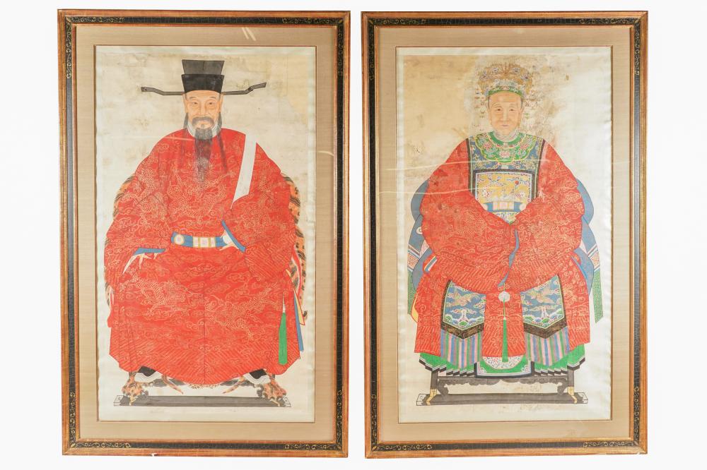 Appraisal: PAIR OF CHINESE ANCESTRAL PORTRAITSeach framed under Plexiglas x inches