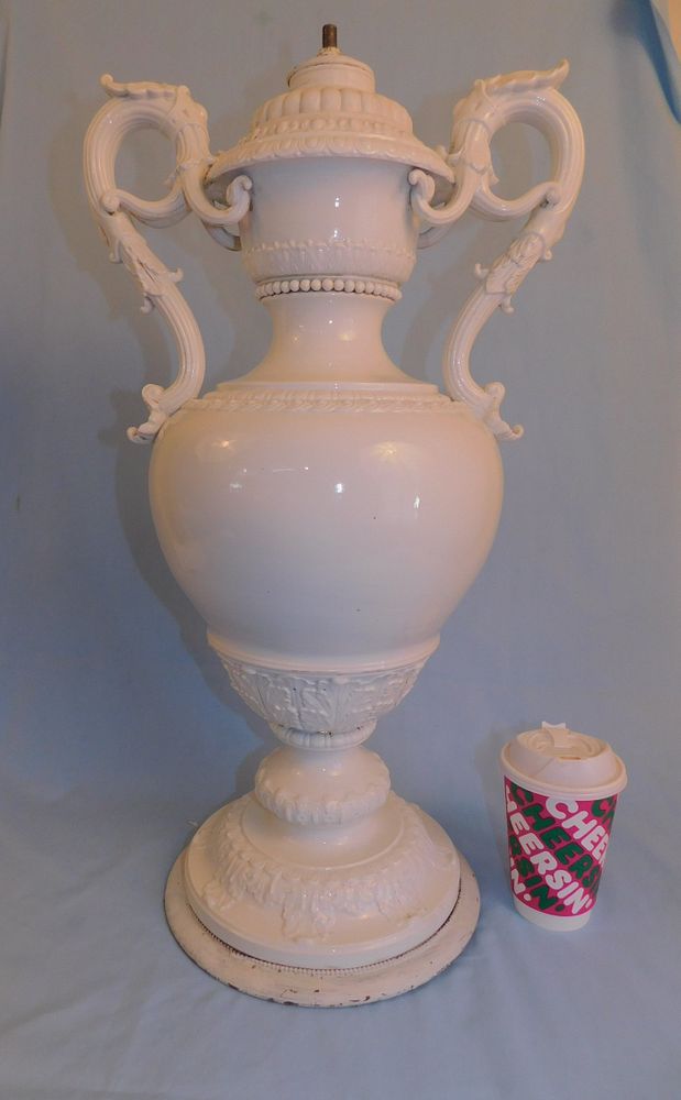 Appraisal: MEISSEN PORCELAIN HANDLED URN Large th century Meissen porcelain blanc-de-chine