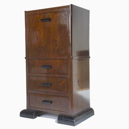 Appraisal: EUROPEAN Diminutive cabinet with drop-front door concealing a mirror and