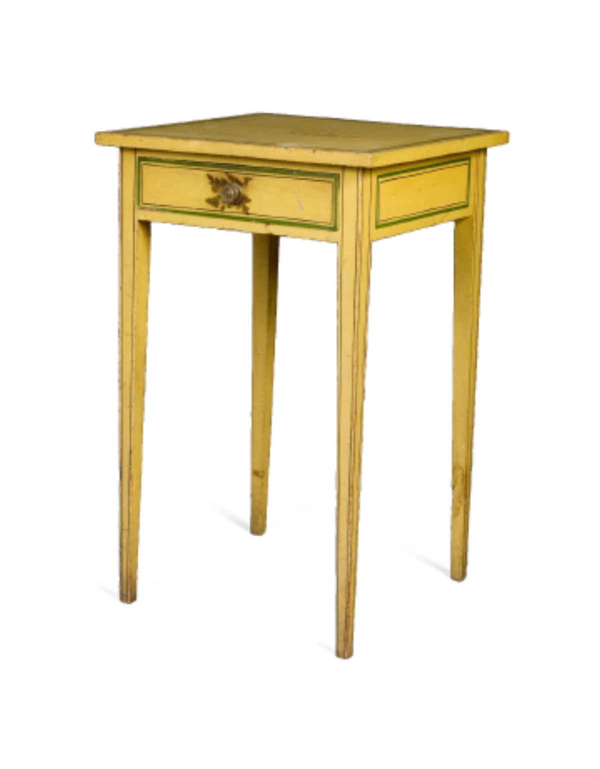 Appraisal: MAINE YELLOW-PAINTED AND DECORATED ONE-DRAWER STAND The square top over