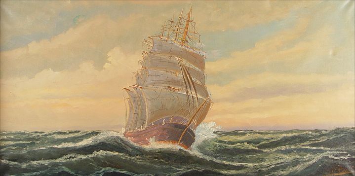 Appraisal: TALL SHIP AT SEA PAINTING Clipper ship under full sail