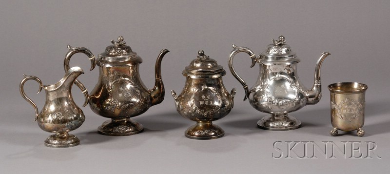 Appraisal: Four-Piece Coin Silver Tea and Coffee Service and a Footed