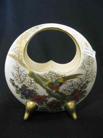 Appraisal: Japanese Satsuma Pottery Basket moon shape elaborate bird floral gold