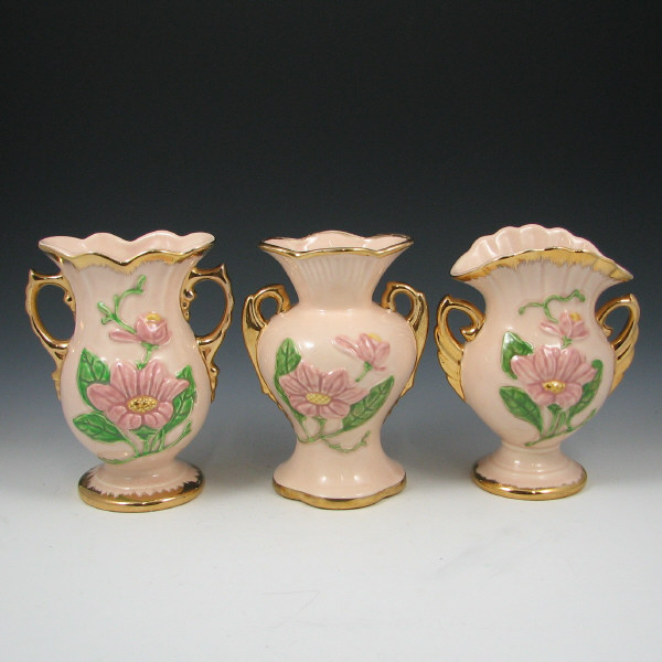 Appraisal: Hull Magnolia Gloss w Gold - Vases Lot of three