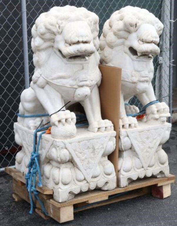 Appraisal: pair Large Chinese carved marble foo lions one male with