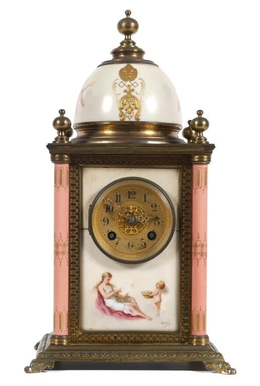 Appraisal: ANTIQUE BAILEY BANKS BIDDLE PORCELAIN CLOCKAntique Bailey Banks Biddle mantel