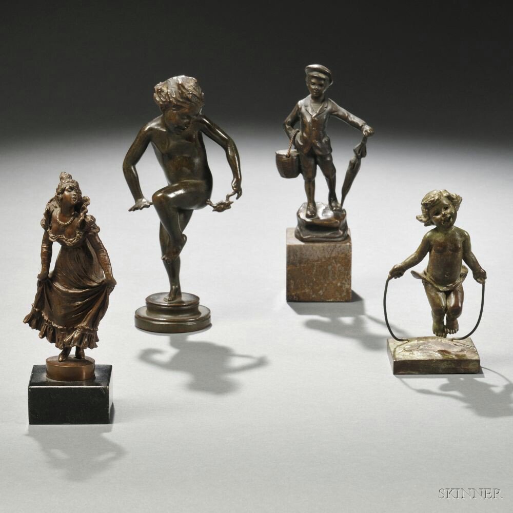 Appraisal: Four Small Bronze Figures a Hans Kech figure of a