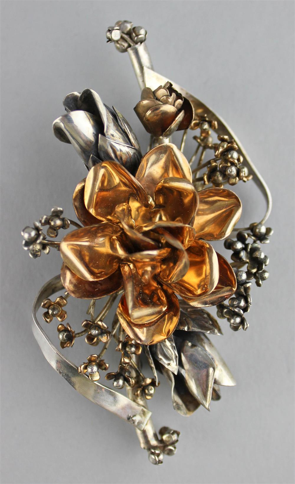 Appraisal: HOBE STERLING AND K GOLD VERMEIL BOUQUET PIN signed x