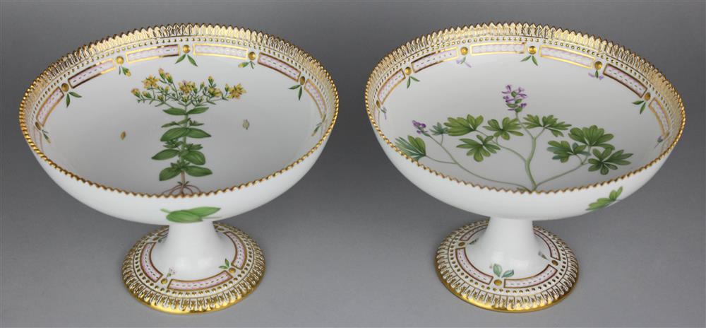 Appraisal: TWO ROYAL COPENHAGEN 'FLORA DANICA' FOOTED COMPOTES green printed and