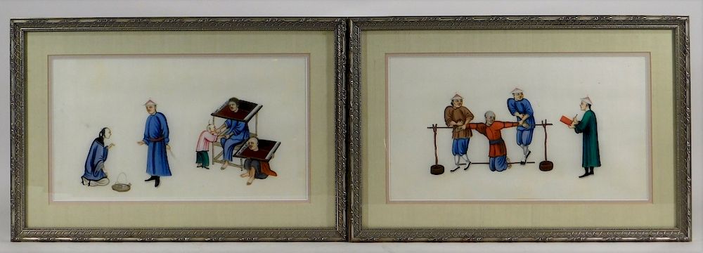 Appraisal: PR C Chinese Torture Scene Pith Paintings China th Century