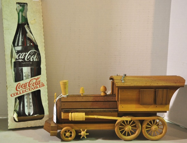 Appraisal: Reproduction Coca Cola Thermometer H Along with a wooden train