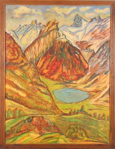 Appraisal: Santis Mutum- Lake S als Switzerland modernist composition oil on