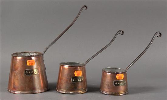 Appraisal: Three tin-washed copper metal and brass cider dippers second half-