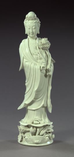 Appraisal: Tall Chinese Blanc-de-Chine Porcelain Figure of Kwan-Yin depicted bearing a