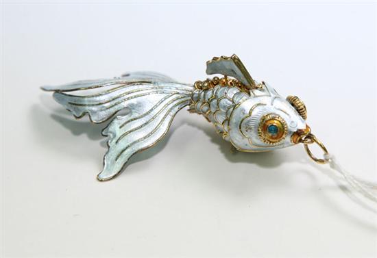 Appraisal: ENAMEL FISH PENDANT Articulated fish with gold accents ''l