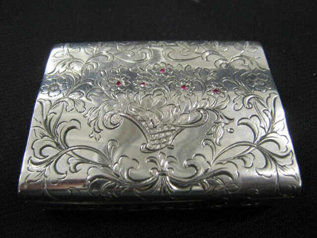 Appraisal: Sterling Silver Compact with Lipstick Holder basket of flowers design