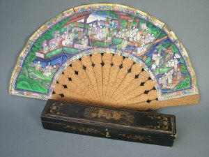 Appraisal: A th century Cantonese painted paper fan the figures with