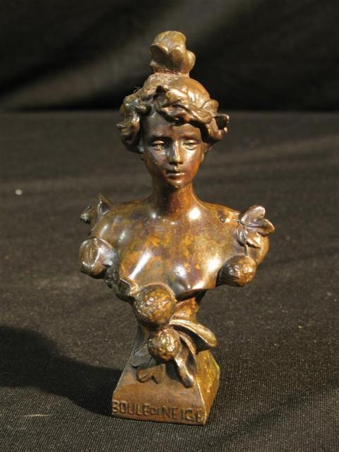 Appraisal: FRENCH BRONZE BUST OF AN ACTRESS Probably th century cast