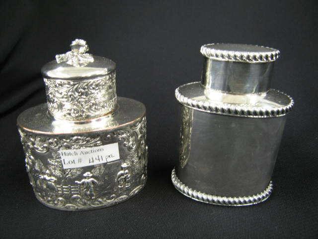 Appraisal: Silverplate Tea Caddy Boxes oval ornate Dutch style by International