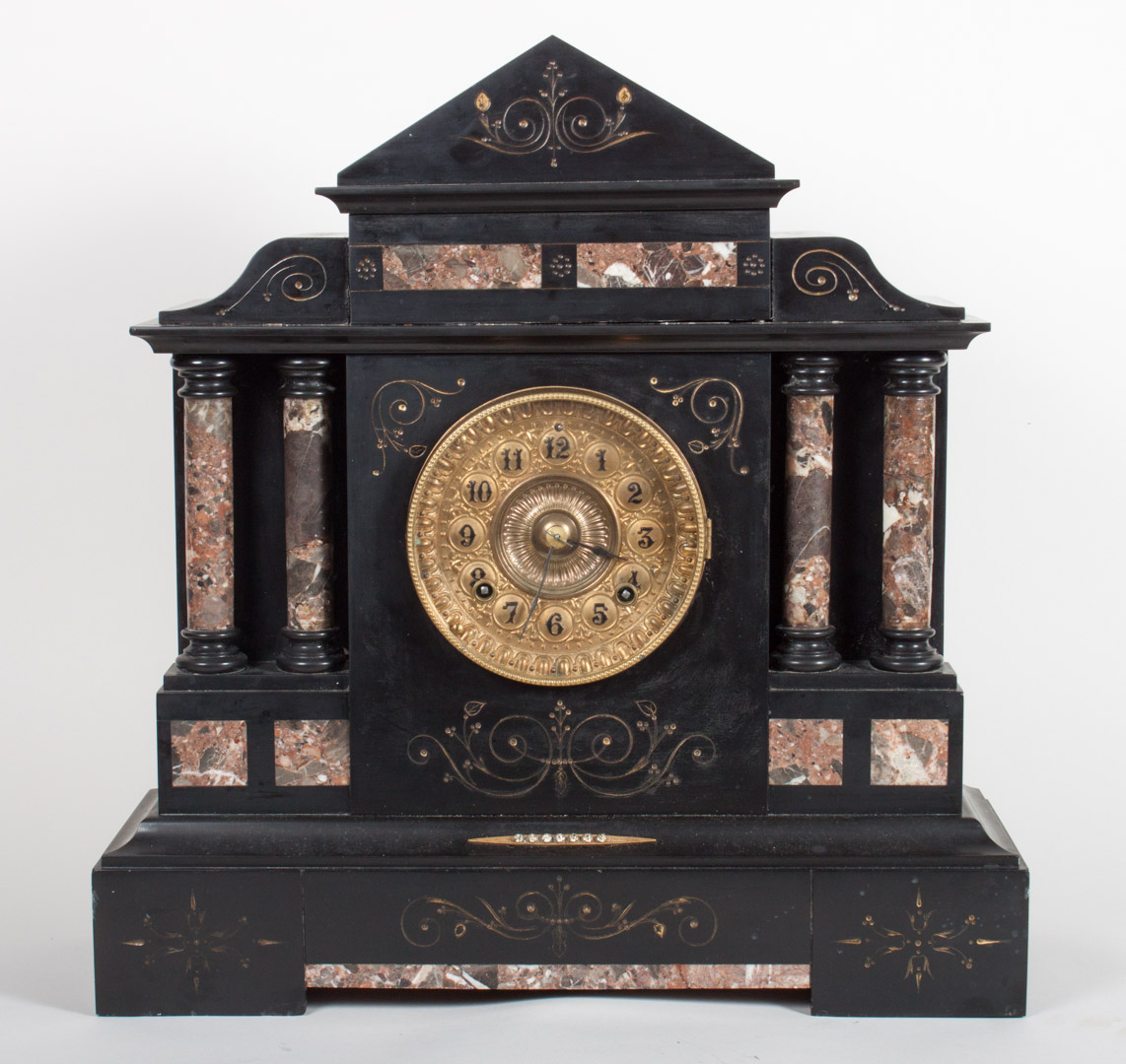 Appraisal: Ansonia Classical style marble mantel clock late th century variegated