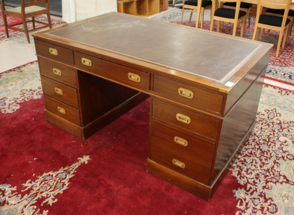 Appraisal: CAMPAIGN STYLE MAHOGANY PARTNERS' DESK English th century a rectangular