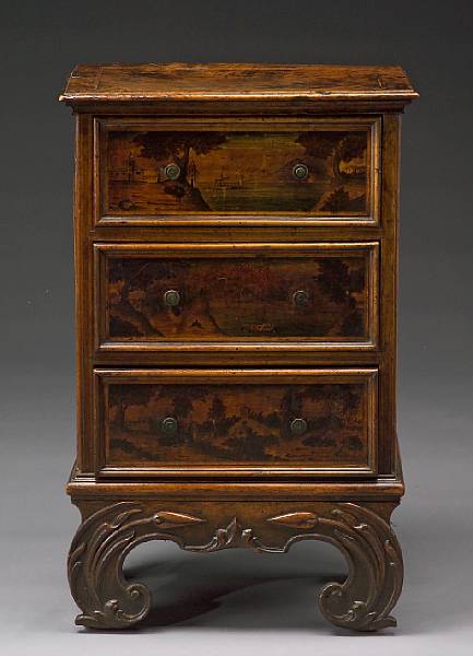 Appraisal: An Italian Baroque penwork and polychrome decorated walnut commode late