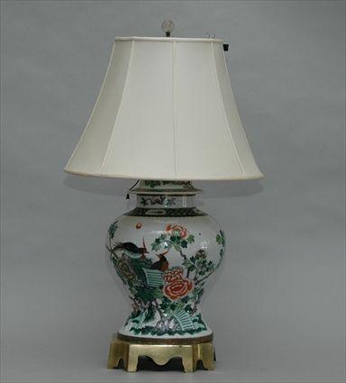 Appraisal: Famille Verte-Style Ginger Jar Mounted as Lamp sold without shade