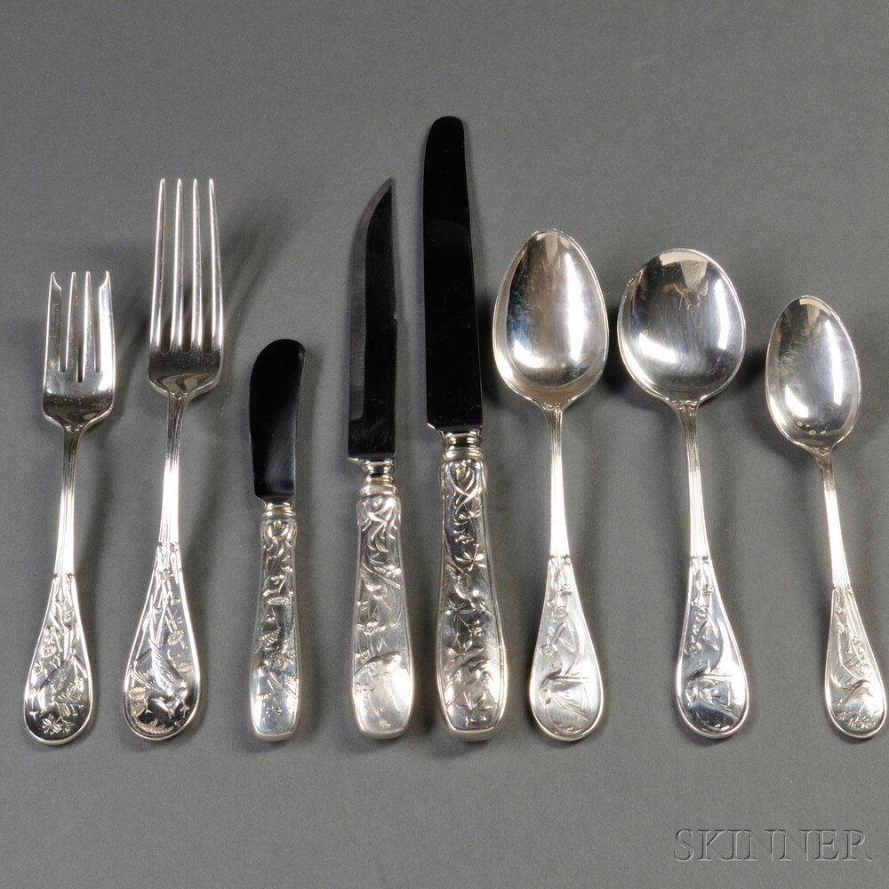 Appraisal: Eight Pieces of Tiffany Co Audubon Pattern Sterling Silver Flatware