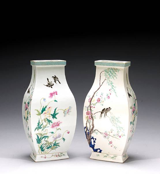 Appraisal: A pair of famille rose enameled vases Republic Period Each